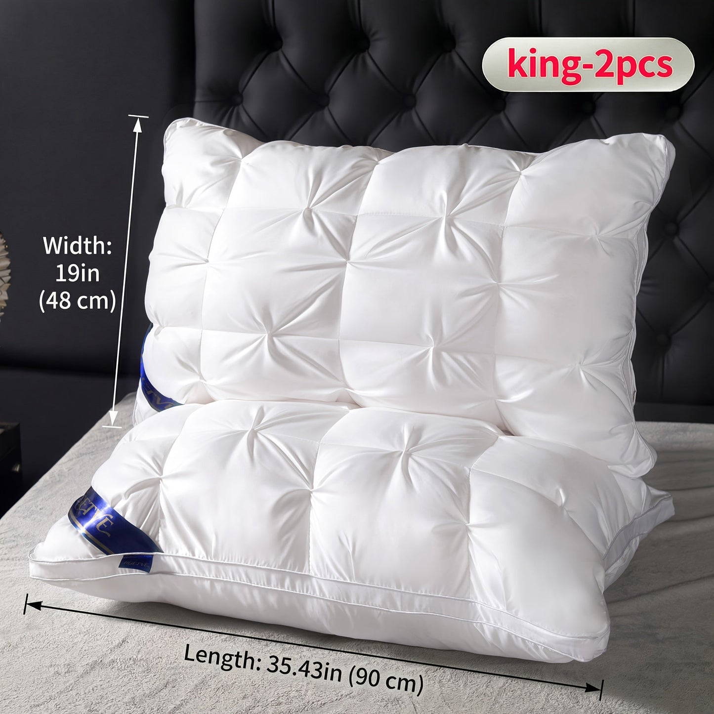 Two-Piece Bed Pillow Set in Six Colors and Queen or King Checkout Sizes for Bedroom Use for Home and Everyday Use