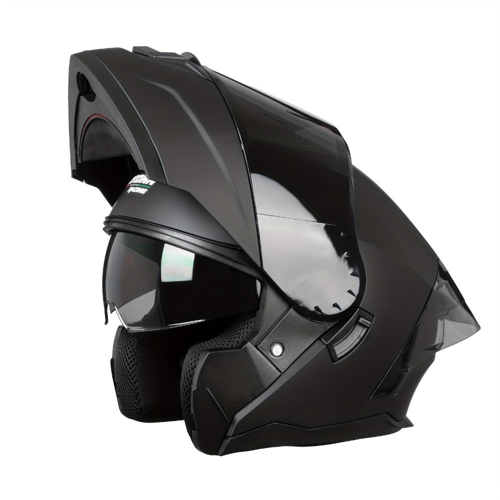 Modular Motorcycle Helmet Flip-Up Full Face – Dual Visor (Clear + Sun Visor), DOT-Style Flip Up Helmet for Men & Women, Lightweight Motorbike Helmet M/L/XL