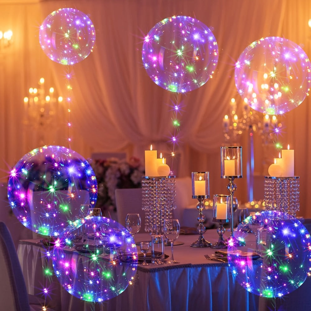 LED Bubble Balloon Party Supplies Set with 20 Clear Balloons, 20 Light Strings and Two Light Colors