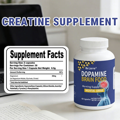 Magnesium Glycinate Brain & Sleep Capsules — Dopamine Support Nootropic Formula | Focus Mental Clarity Mood & Restorative Sleep | High-Potency Daily Supplement | 60 Capsules