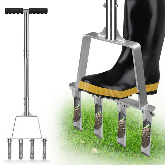 Lawn Core Aerator Tool with 4 Hollow Tines - Heavy Duty Manual Plug Aerator for Yard Soil Loosening, Thatch Removal, Grass Maintenance & Deep Core Aeration for Residential and Commercial Lawns