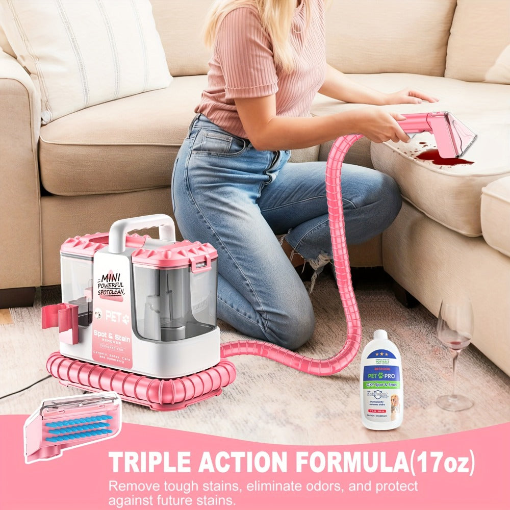 Portable Carpet Cleaner 25Kpa Upholstery Cleaner Machine with Dual Brush Heads Self-Cleaning Pet Stain Remover for Sofa Couch Car Seat Rug Mattress Spot Cleaner
