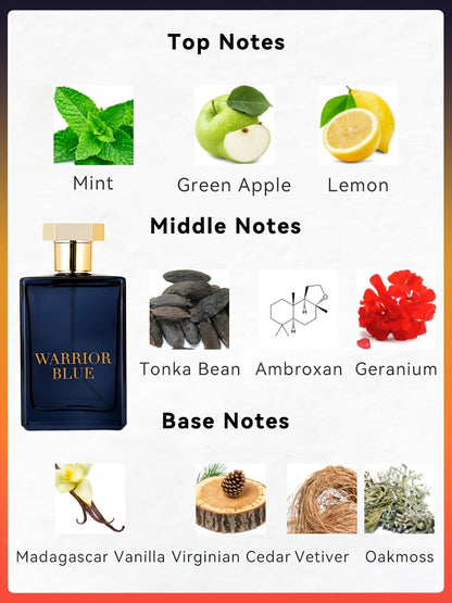 Warrior Blue Men's Eau de Toilette 3.4 oz — Bold Aromatic Cologne Spray | Long-Lasting Masculine EDT | Single Bottle or 3-Piece Gift Set for Him
