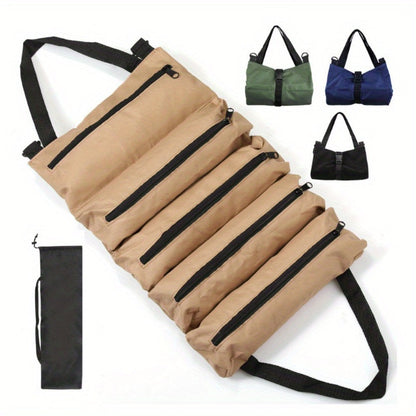 Collapsible Tool Roll Organizer Bag in Green or Black with Multiple Pockets and Carry Handles