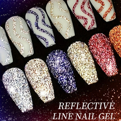 Gel Nail Polish Nine-Piece Reflective Glitter Line Set, 5ml Each for Stripes and Graffiti Nail Art