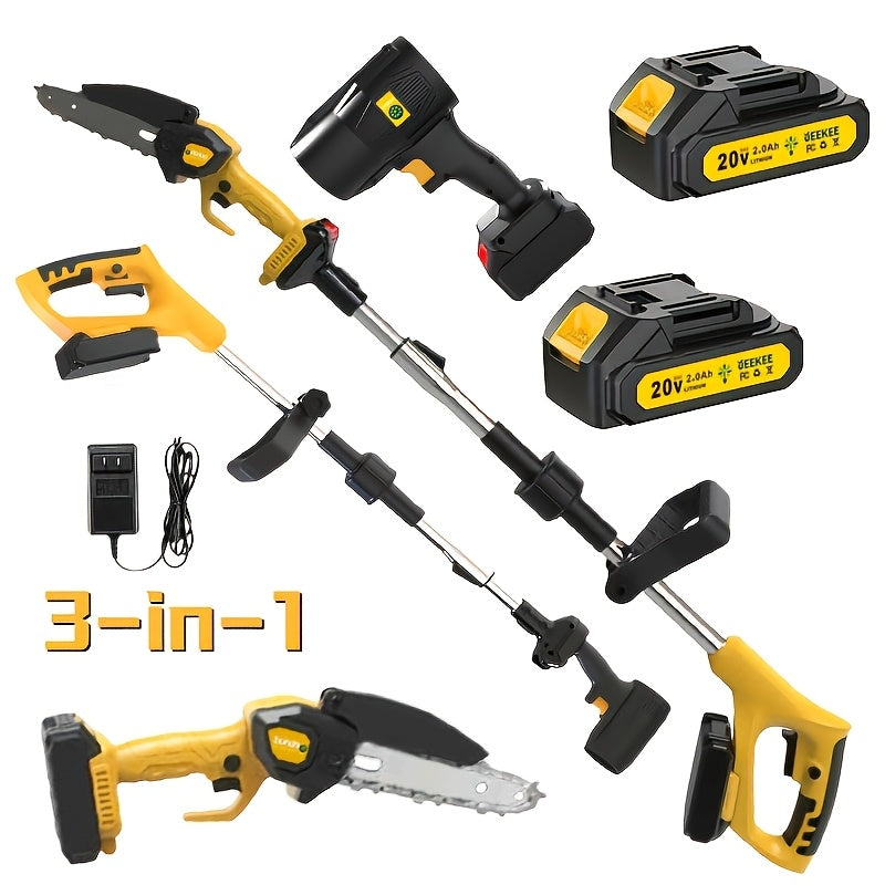 Cordless 3-in-1 Pole Saw, Mini Chainsaw and Blower Set in Yellow, Red-Black or Black Packages