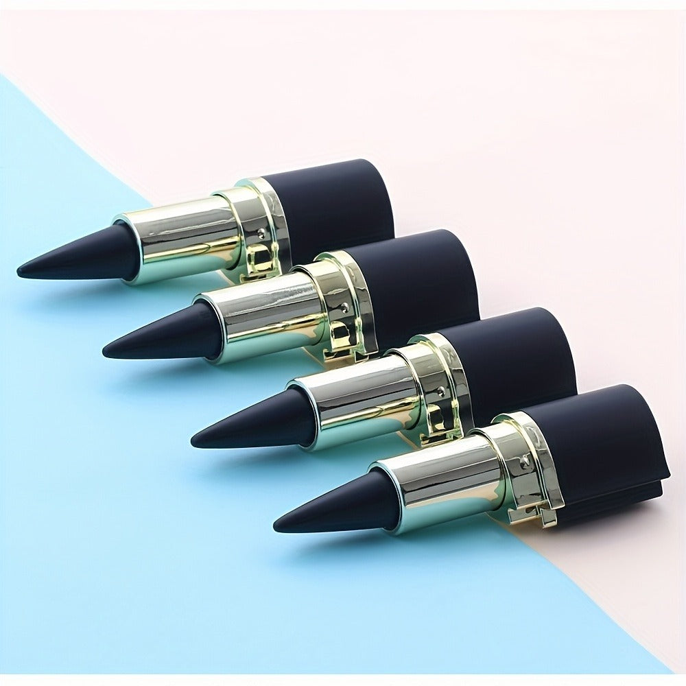 Six-Piece Solid Matte Black Twist-Up Eyeliner Set with 7.5cm Gold-Trimmed Cases for Eye Makeup