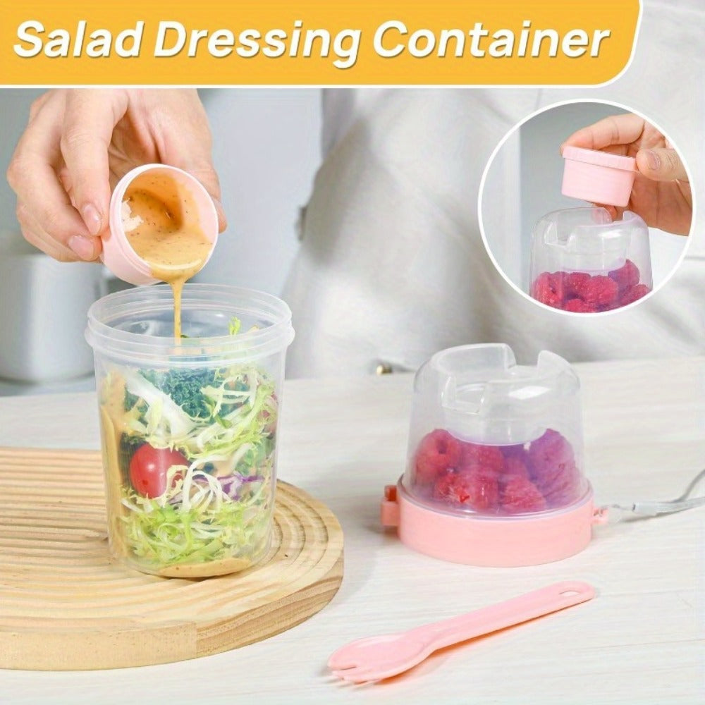 Four-Pack 27 oz Yogurt Parfait Cups with Spoons, Leak-Resistant Lids and Separate Topping Compartments