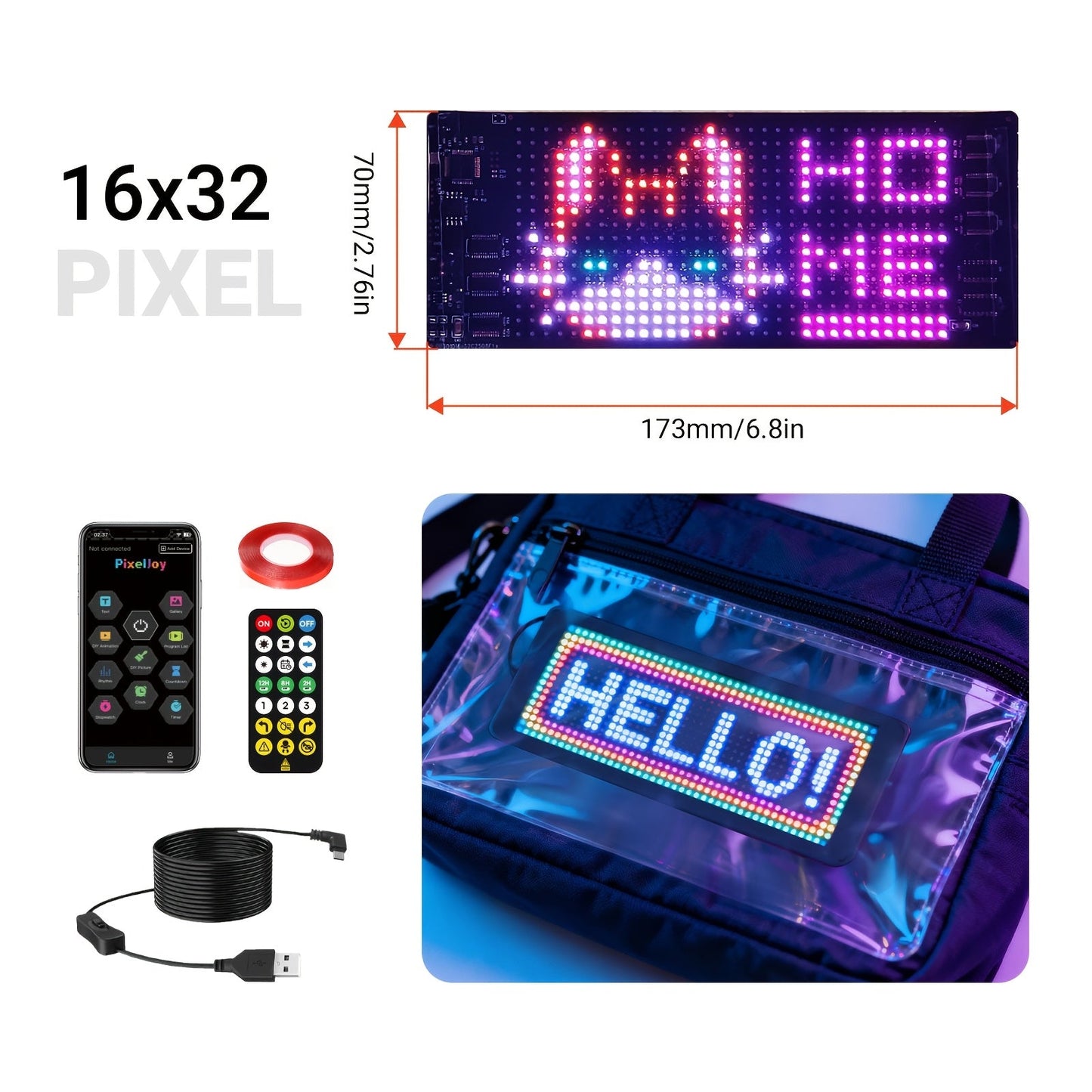 Programmable LED Sign Flexible Matrix Display Screen 5V App & Remote Control - Scrolling Text Picture GIF LED Panel for Car Store Bike Party Gaming Setup - 16x32 16x64 16x96 Devil's Eye