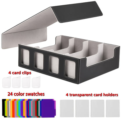Four-Row Trading Card Storage Box with Display Windows, Four Colors and Pictured Divider Accessories