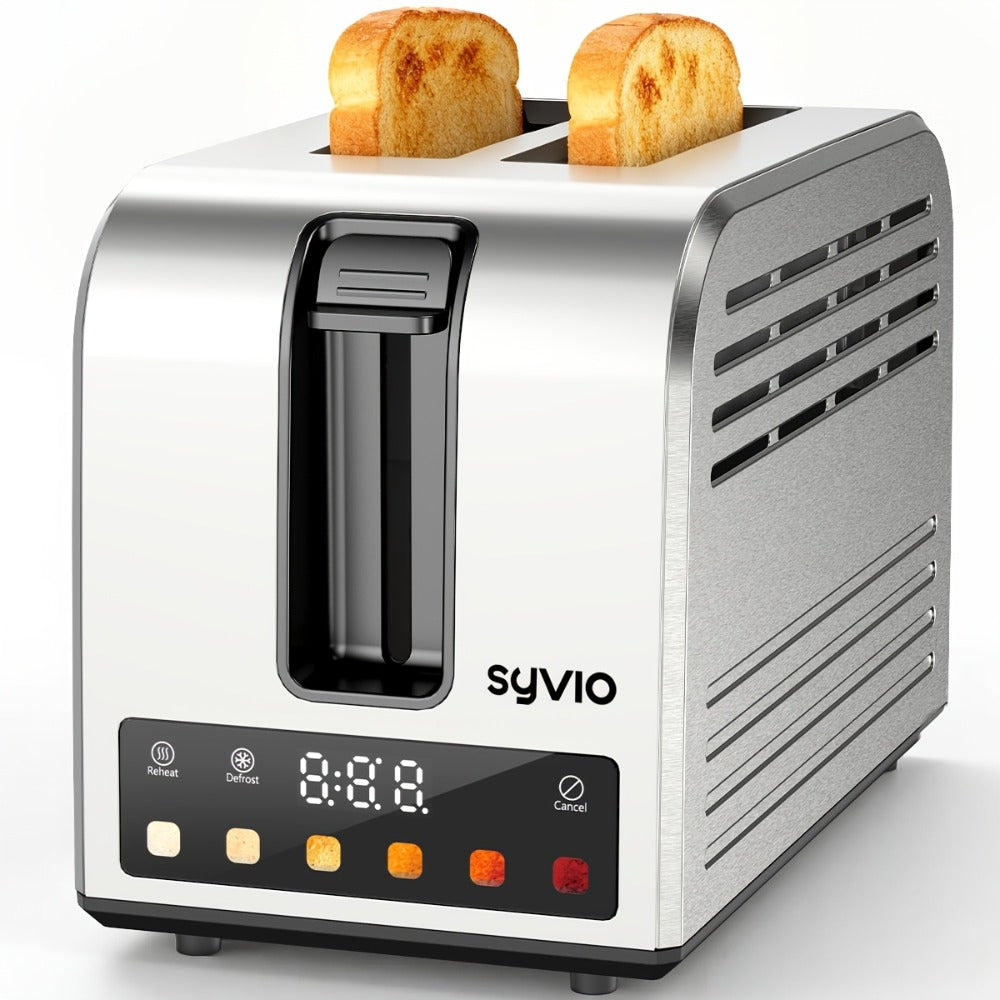 Toaster 2-Slice Stainless Steel Smart Touchscreen, 5 Bread Types, 6 Browning Levels, Wide Slots, Temperature Control
