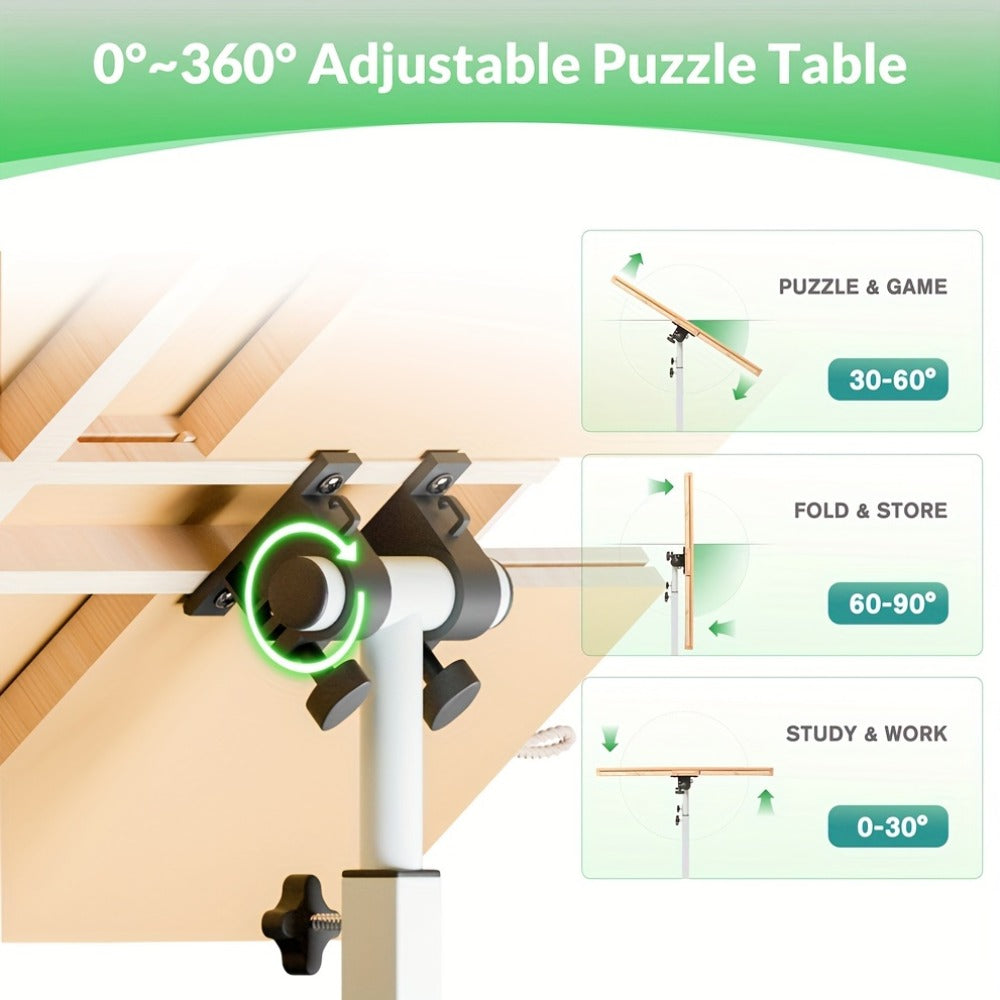 Adjustable Jigsaw Puzzle Table for 1500 Pieces with 4 Drawers, 35 x 26-Inch Wood Board and Metal Legs