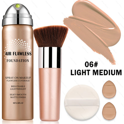 Spray Liquid Foundation and Flat-Top Brush Set with Matte Finish and Eight Numbered Shades