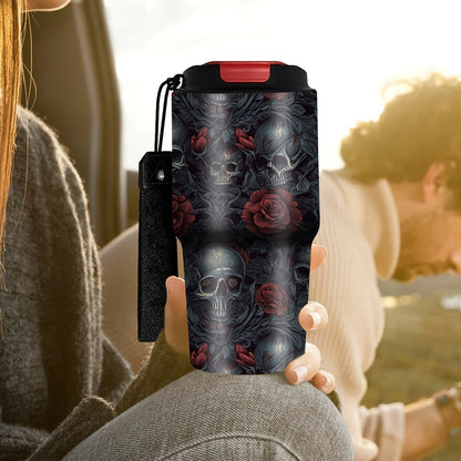 Insulated Tumbler 20oz Gothic Skull and Roses Stainless Steel Travel Mug with Carry Strap for Everyday Use