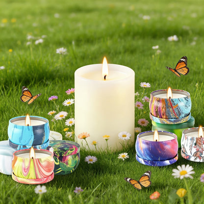 36-Piece Candle Gift Set with Lidded 2.5oz Decorative Tins in Three Coordinated Design Families