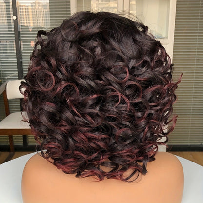Synthetic Wig 14-Inch Jerry Curls with Wispy Bangs and 13x1 Lace Front in Three Colors for Daily Styling
