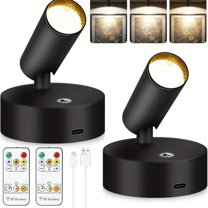 Rechargeable Indoor Spotlight LED – 3-Color Dimmable with Remote & Timer, 350° Adjustable, 2500mAh Battery, Magnetic Base Wall Accent Light for Pictures, Plants & Artwork (White / Black, 1 or 2 Pack)