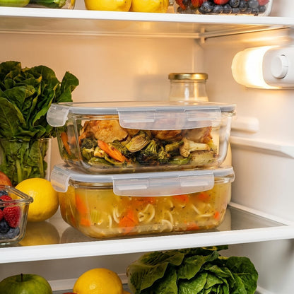 Glass Food Storage Containers with Lids 2 Pack – 63oz Large Airtight Snap Lock Meal Prep Containers, Leak Proof Glass Dish with Lid for Oven, Microwave & Refrigerator, Food Transport Tubs