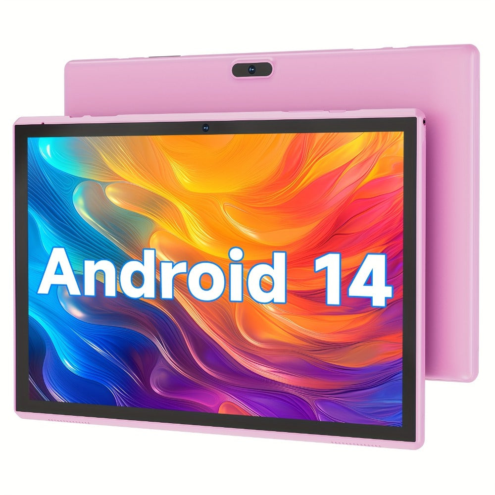 FHD Tablet 10 Inch Android 14 Wi-Fi 6, 6GB RAM 32GB ROM 6000mAh Long Battery, RK3326S Quad-Core Full HD IPS Touchscreen, 2MP+8MP Dual Camera Type-C G-Sensor, Long Battery Life Tablet for Work Entertainment Travel – Pink Grey