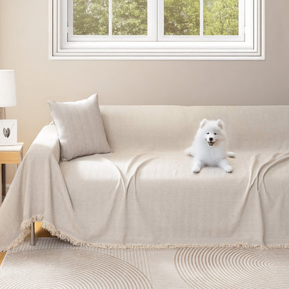 Sofa Cover Throw, Chenille Woven Fringe Slipcover in Three Colors for Three- and Four-Seat Couches