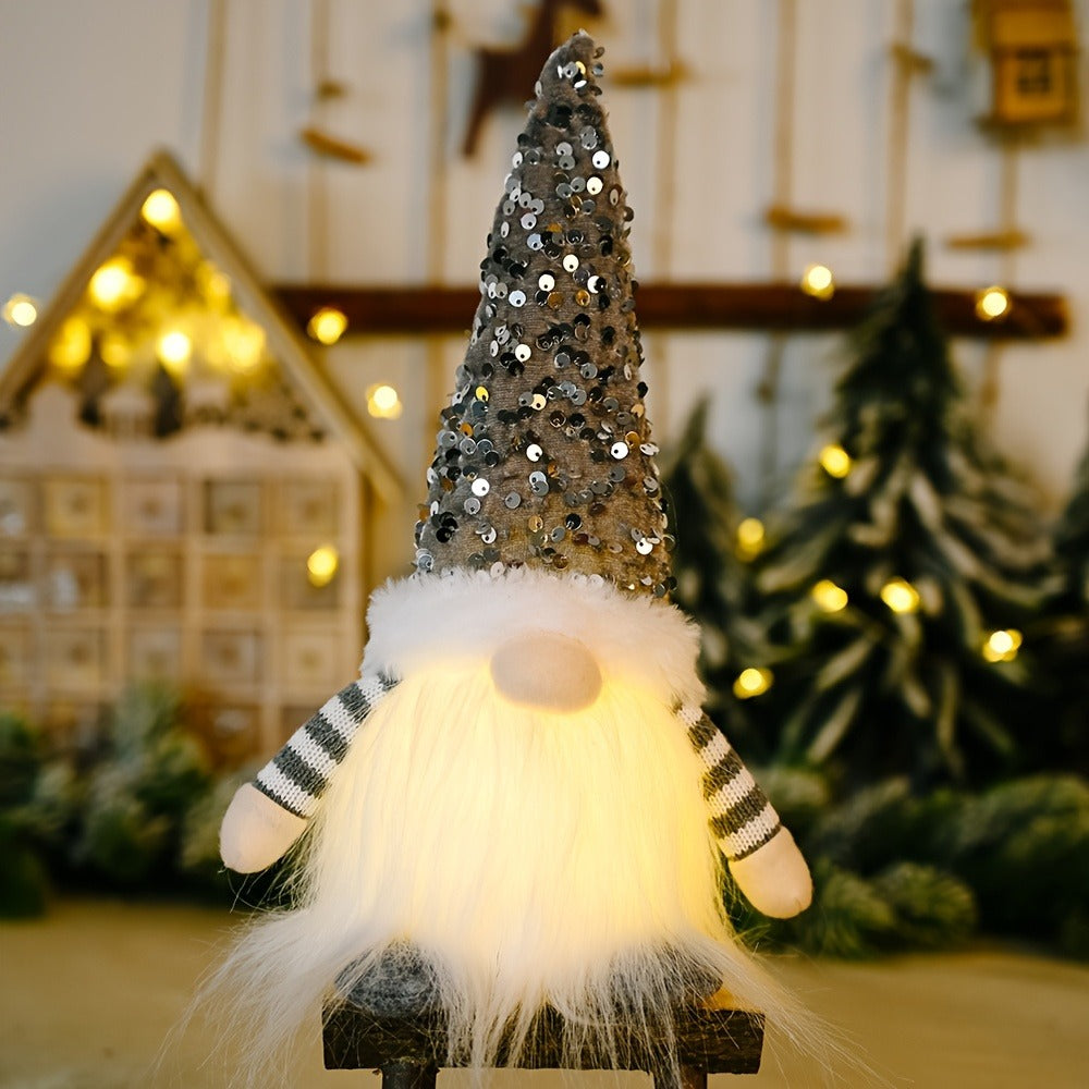 Three-Piece Holiday Gnome Figurine Set with Sequined Hats and Two Pictured Color Assortments