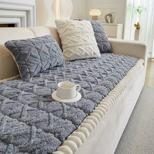 Sofa Cover Bohemian Quilted Shu Velveteen Panels with Ruffles and Anti-Slip Design in Five Colors