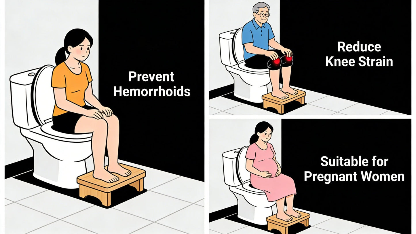 Foldable Bamboo Toilet Footstool with 7-Inch Height, Curved Opening and Anti-Slip Feet for Bathroom Use