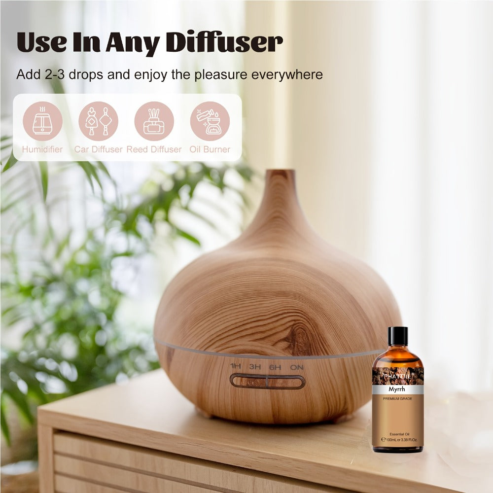 Essential Oil Myrrh 100ml Dropper Bottle with Warm Earthy Balsamic Scent for Diffuser and Candles