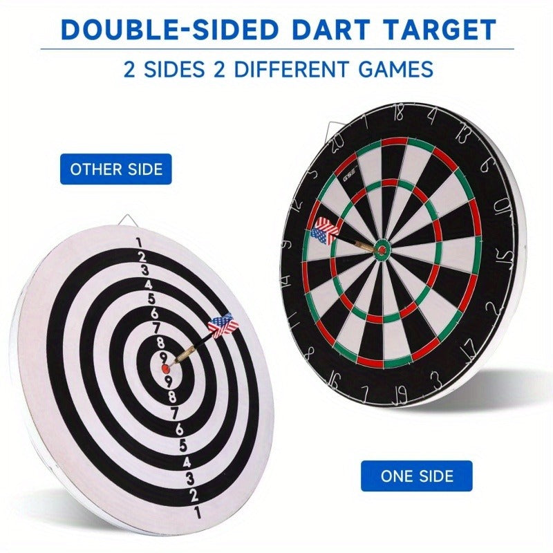 18-Inch Sisal-Style Bristle Dartboard Set with Six Steel-Tip Darts, Metal Hanging Bracket and Number Ring