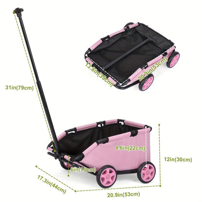 Pet Stroller Foldable 4-Wheel Dog Cat Stroller with Storage Basket – 360° Swivel Front Wheels, Rear Brake, Smooth Ride for Small Medium Dogs & Cats, Lightweight Travel Pram