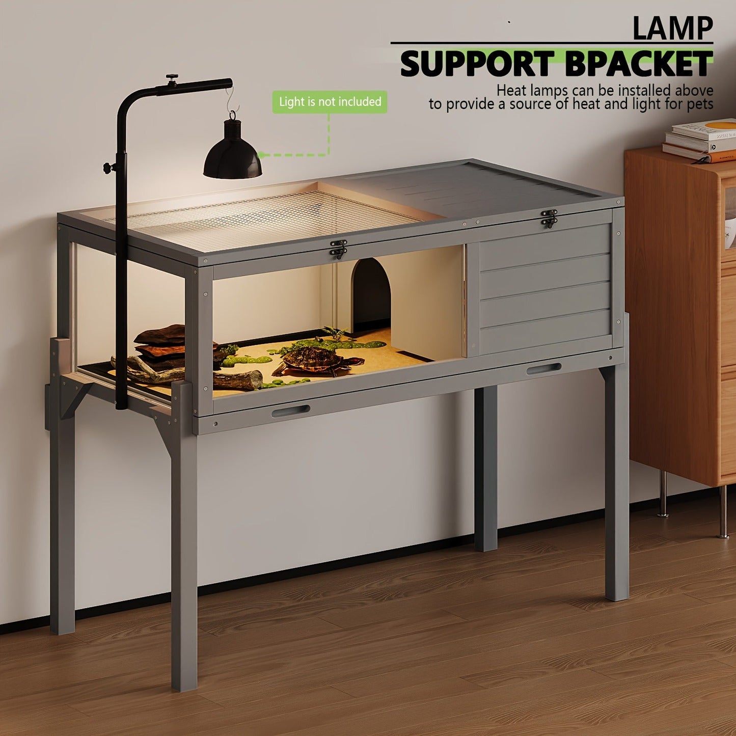 Large Tortoise Habitat Turtle Cage Enclosure with Detachable Legs Removable Roof Ramp Lamp Holder Indoor Outdoor