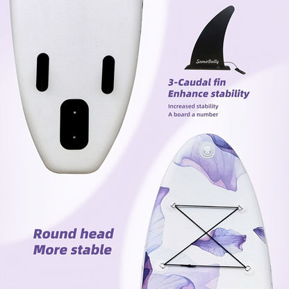 10.6-Foot Purple Floral Inflatable Paddle Board with EVA Deck, Paddle, Pump, Bag, Fin and Leash