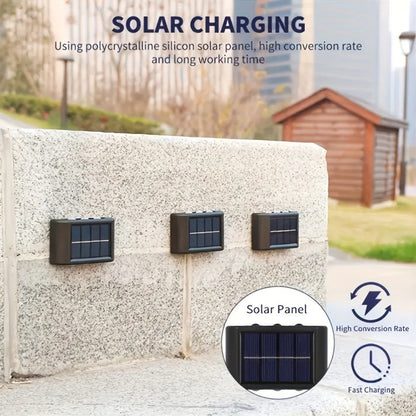 Eight-Pack Solar Wall Lights with Six LEDs Each, Up-and-Down Beams and Warm or White Light Options