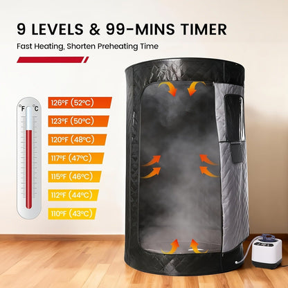 Home Steam Sauna Tent 1200W Personal Spa Box with 10-Min Fast Heating, 9 Heat Levels, 101oz Steamer, Folding Chair & Remote Control for Full Body Relaxation