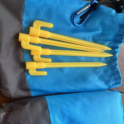 210 x 200cm Picnic Mat with Blue Center Panel, Grey Border, Drawstring Carry Pouch and Ground Stakes