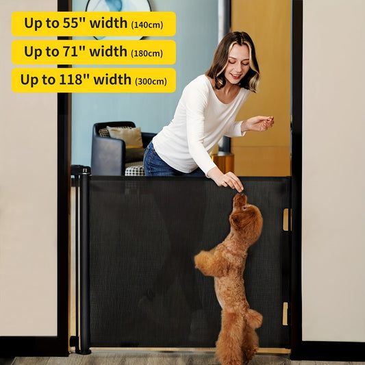 Retractable Baby Gate & Mesh Dog Gate - Extends 55" to 197" Wide, Child Safety Gate for Doorways Stairs Hallways, Indoor & Outdoor Use, Black / White / Gray, 6 Size Options