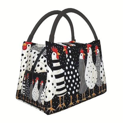 Chicken Print Lunch Bag Tote, 11 x 6.3 x 6.7 Inches with Top Zipper and Dual Carry Handles