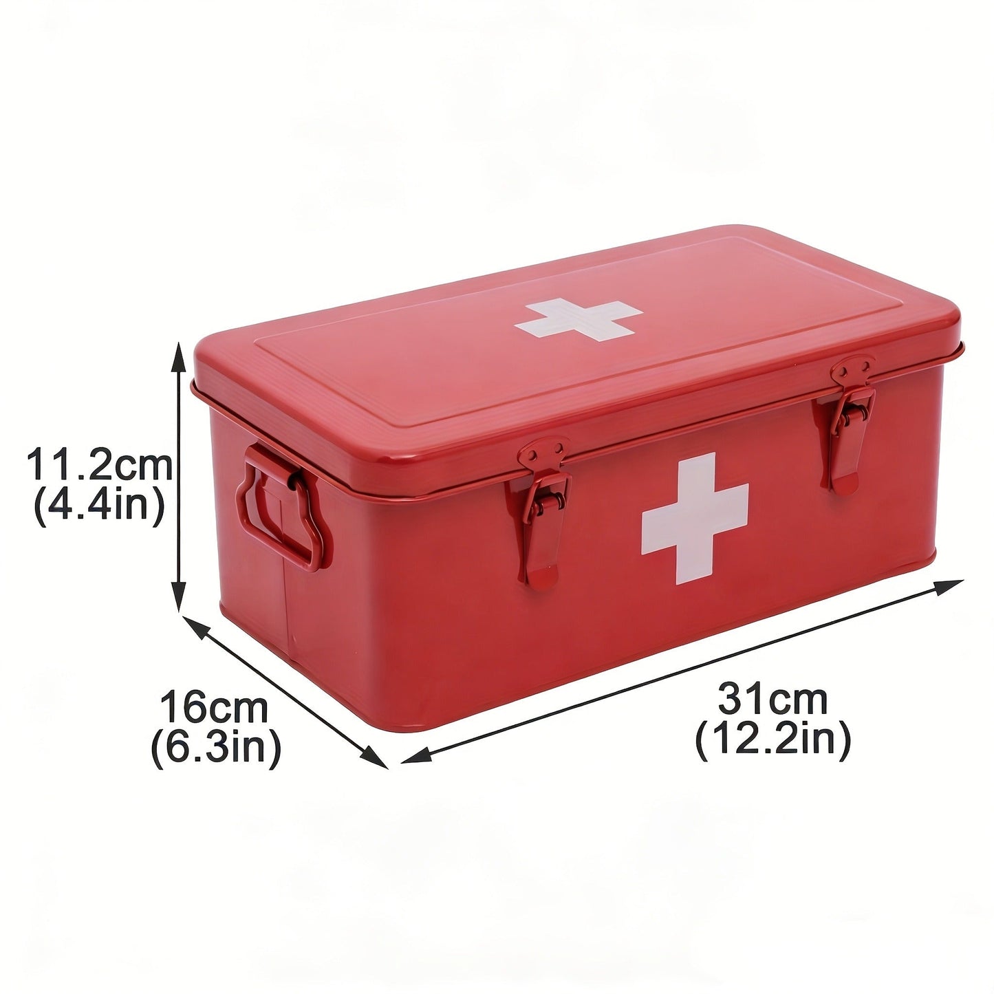 Metal First Aid Box with Safety Lock – Empty Medicine Storage Tin & Emergency Supply Organizer for Home Office Car Camping, Durable Steel First Aid Kit Container in Green Red White