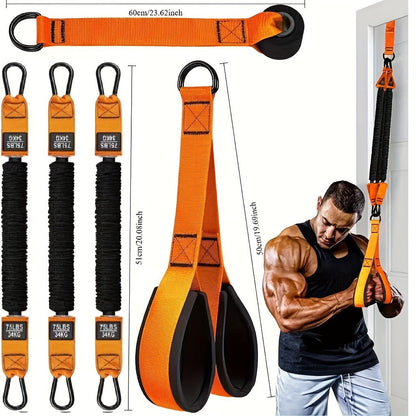 Orange Five-Piece Door-Anchor Resistance Band Set with Three Tubes, Door Anchor and Pictured Handles