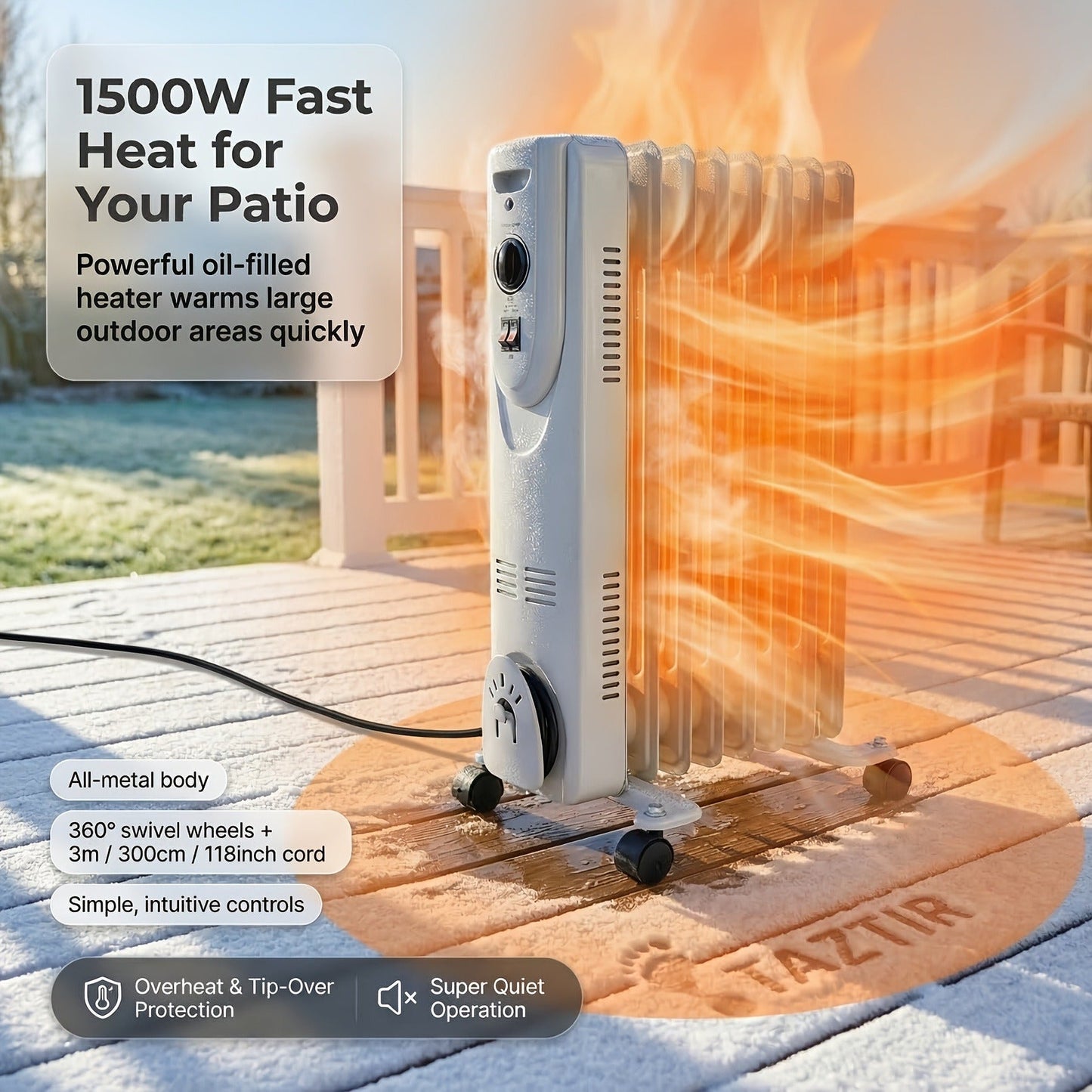 1500W Oil-Filled Radiator Heater with 600W, 900W and 1500W Modes, Thermostat and Caster Wheels