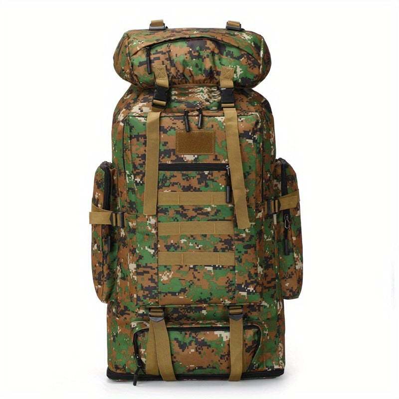 Large Capacity Expandable Outdoor Backpack 26-42 Gal – Soft Shell Geometric Pattern Hiking Rucksack for Camping, Mountaineering & Leisure | Black & Jungle Camo