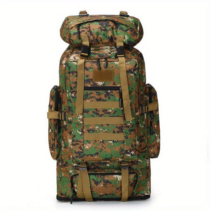 Large Capacity Expandable Outdoor Backpack 26-42 Gal – Soft Shell Geometric Pattern Hiking Rucksack for Camping, Mountaineering & Leisure | Black & Jungle Camo