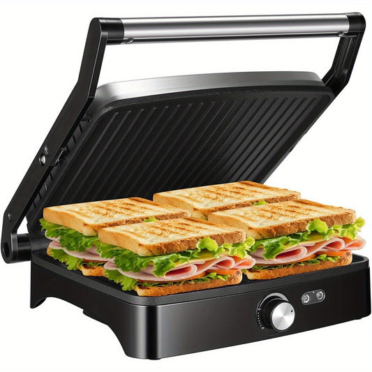 Panini Press Grill Indoor Sandwich Maker 4 Slice – Non-Stick 1200W Electric Grill with Temperature Control, 180° Opening, Removable Drip Tray | Countertop Steak & BBQ Grill