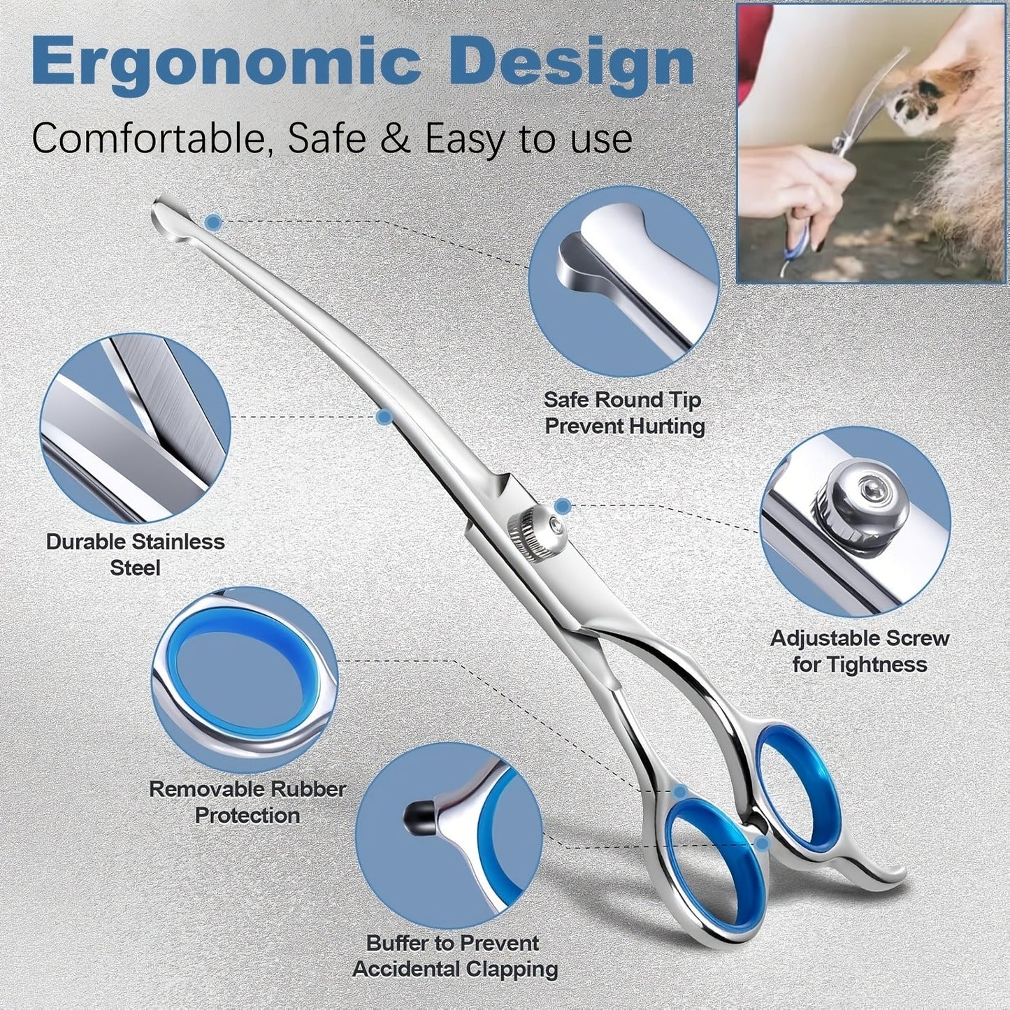 Pet Grooming Scissors Set, Seven-Piece 4CR Stainless Steel Kit with Straight, Curved and Thinning Shears