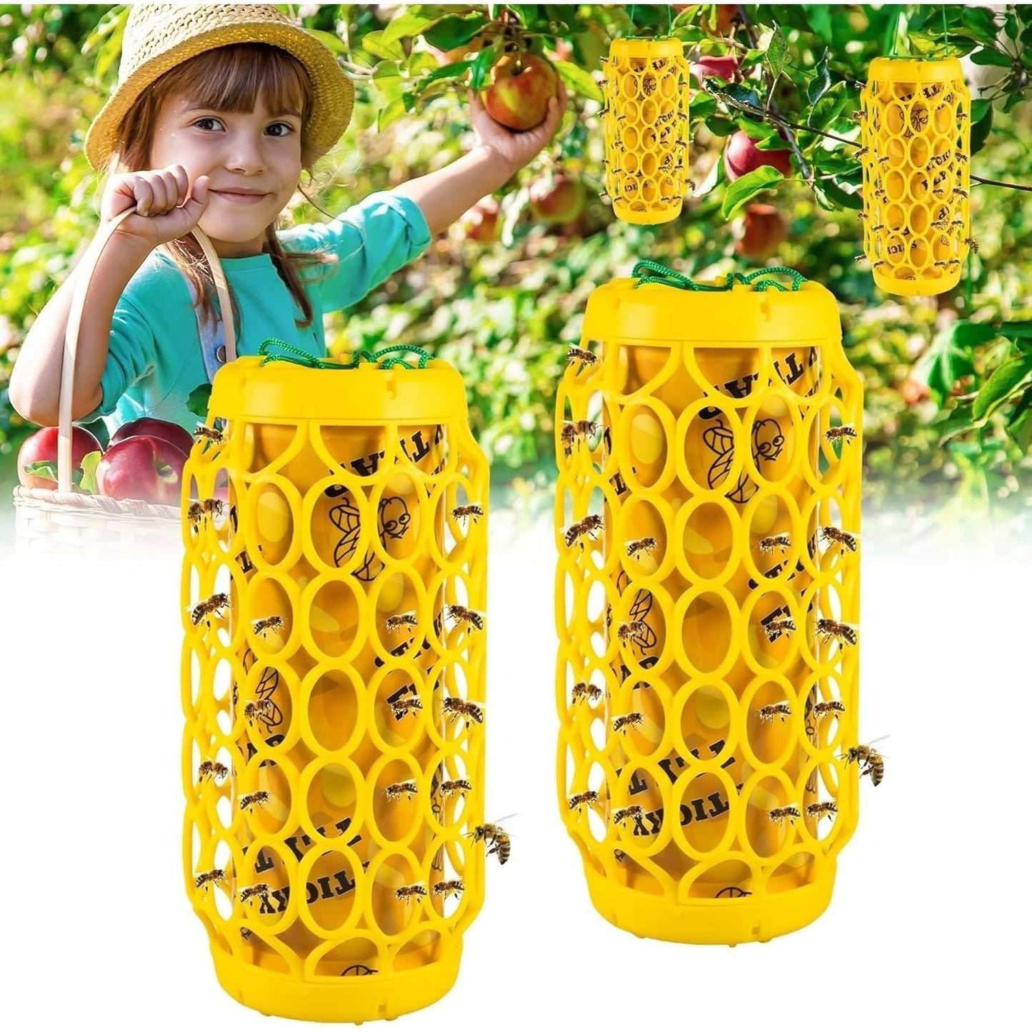 Wasp Trap Outdoor Hanging Reusable Yellow Jacket Trap Carpenter Bee Hornet Catcher with Sticky Bait Killer for Garden Patio Outside