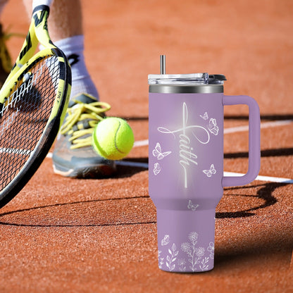 Insulated Tumbler 40oz Faith-Inspired Graphic with Lid and Straw for Desk, Camping and Daily Use