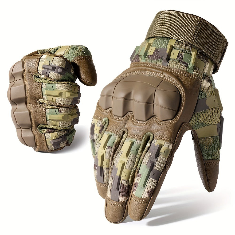 Full-Finger Tactical Gloves with Touchscreen Panels, Camouflage Finish and Anti-Slip Palm Design