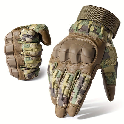 Full-Finger Tactical Gloves with Touchscreen Panels, Camouflage Finish and Anti-Slip Palm Design