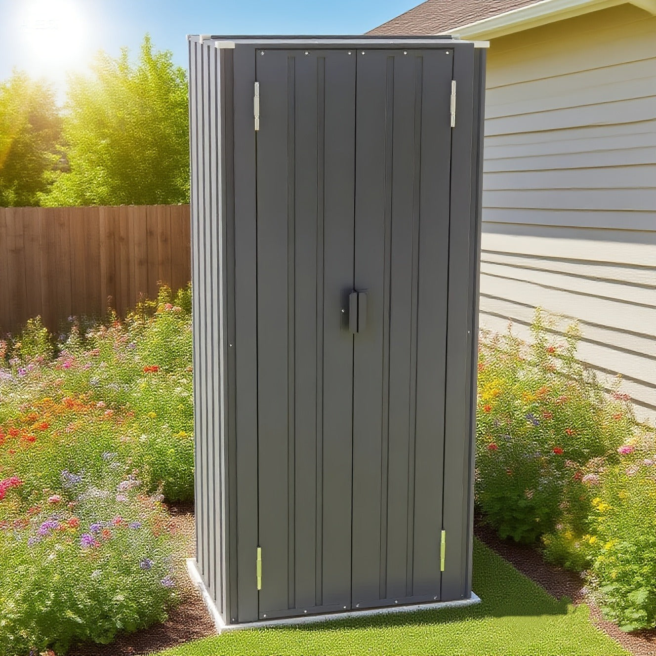 Tall Metal-Look Outdoor Storage Cabinet with Double Doors, 22 or 28 Cu Ft Checkout Capacity Options
