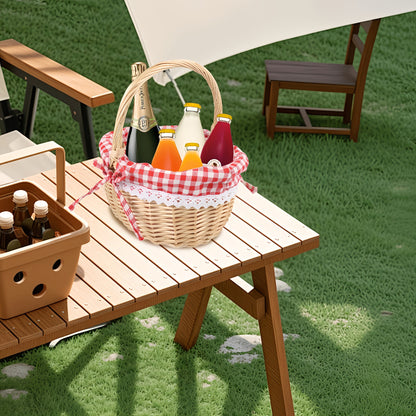Picnic Basket Wicker | Retro Handheld Basket Camping Photo Gift Party